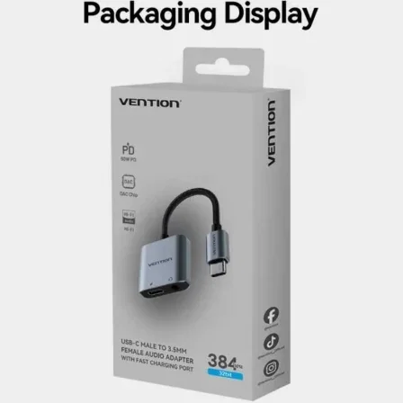 Vention Adaptador de Audio USB-C Macho a Jack 3.5mm Hembra y USB-C PD Hembra Gris BIGHA Vention Adaptador de Audio USB-C Macho a Jack 3.5mm Hembra y USB-C PD Hembra Gris BIGHA